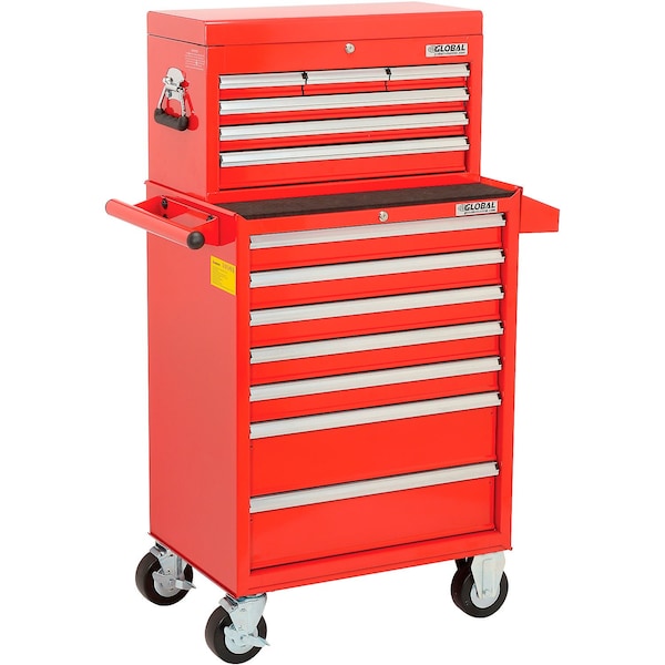 Global Industrial Chest & Roller Cabinet Combo, Red, Steel, 26-3/8 in W x 18-1/8 in D x 52-9/16 in H 535487 - main